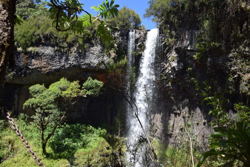 Karuru Falls during Kenya camping safari in the Aberdares