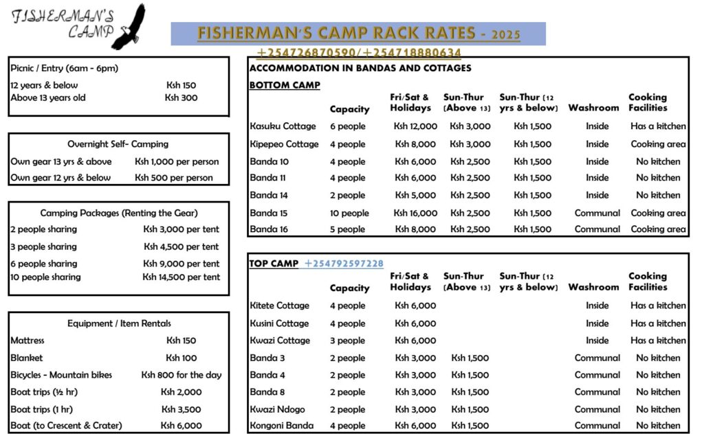 Lake Naivasha Camping Fisherman's Camp Rack Rates