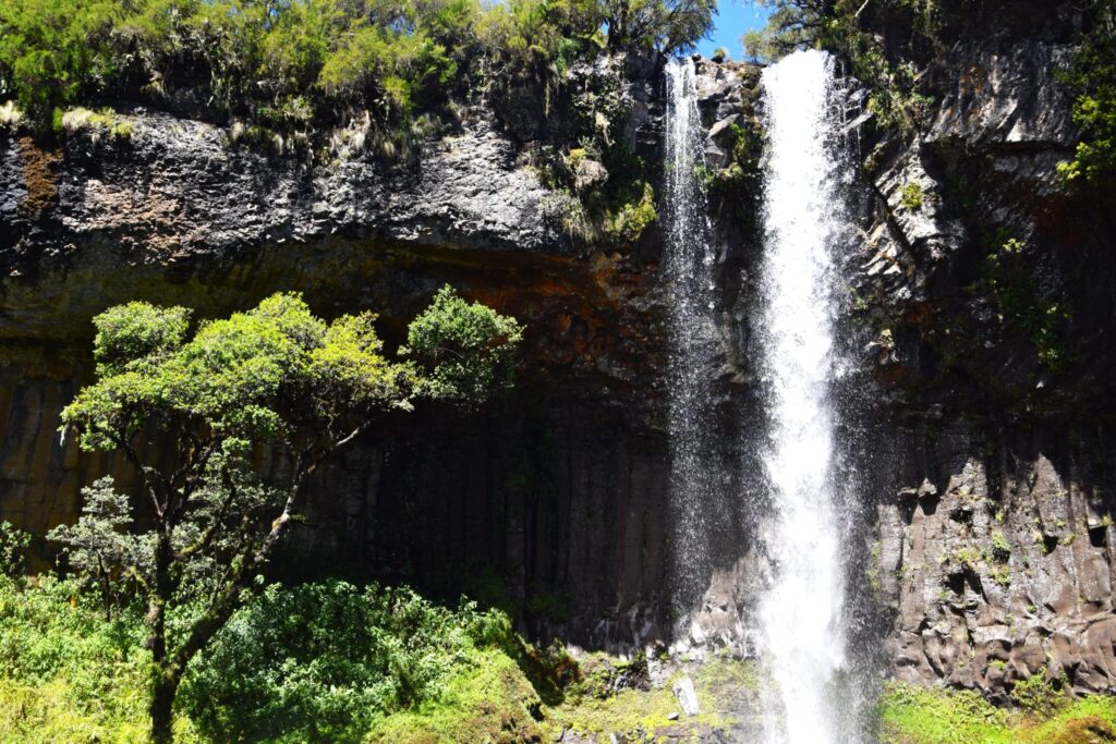 Waterfall in Aberdare National Park on a two day safari from Nairobi