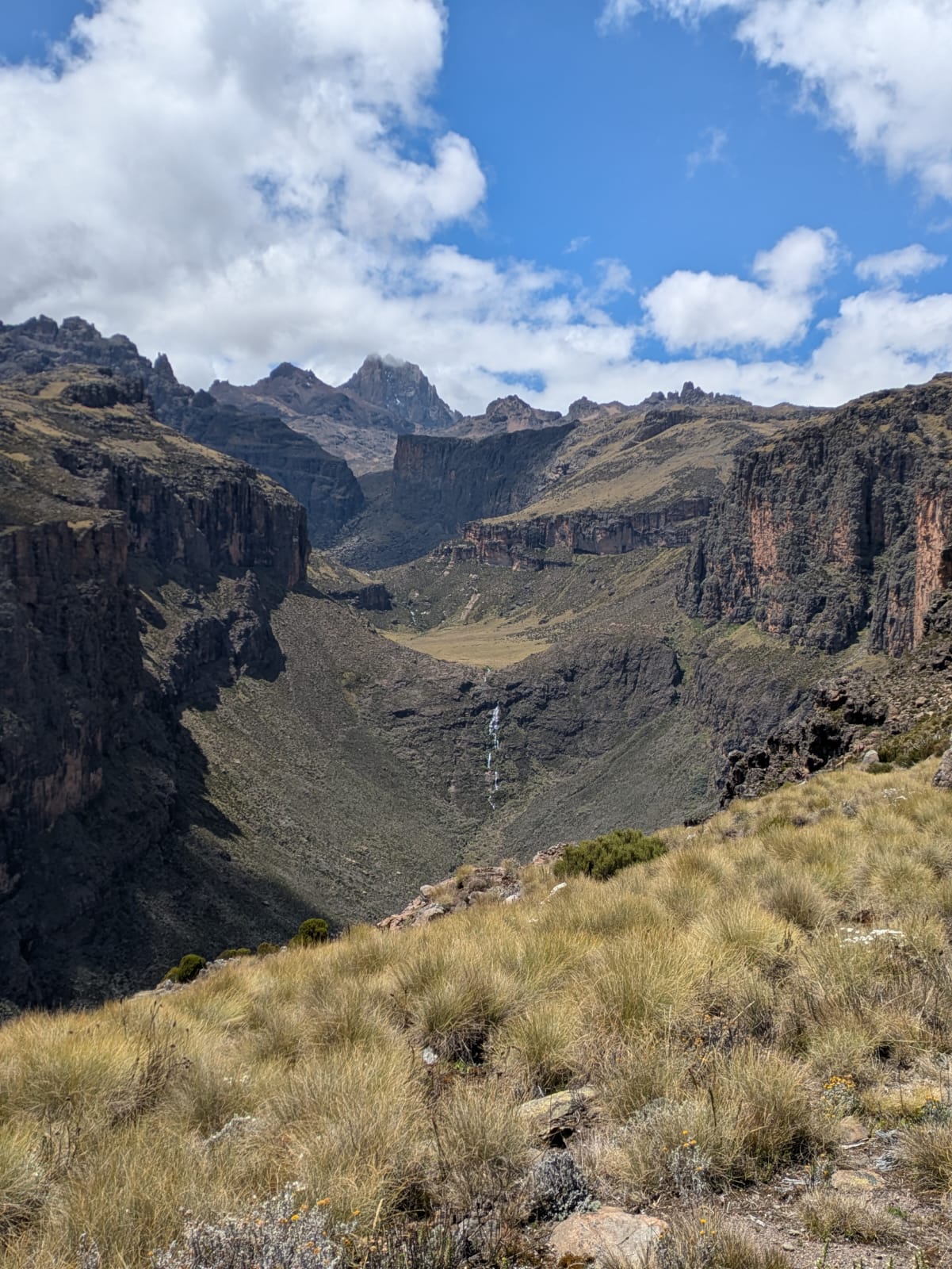 Trekkers wearing warm layers on Mount Kenya
