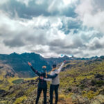 Trekkers above the Gorges Valley on the Chogoria route on Mount Kenya